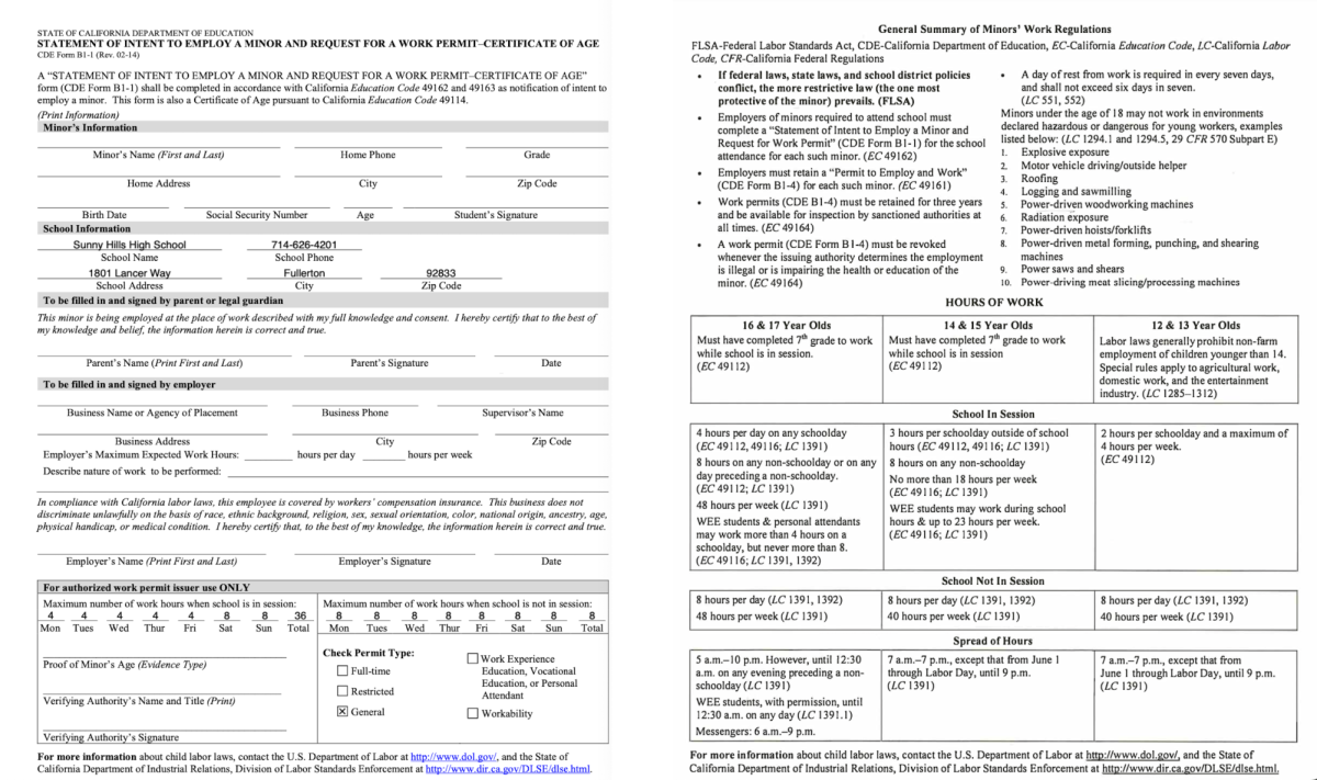 Students under 18 must fill out a work permit, which can be found in the office or online on the school's website under "College & Career Center.”